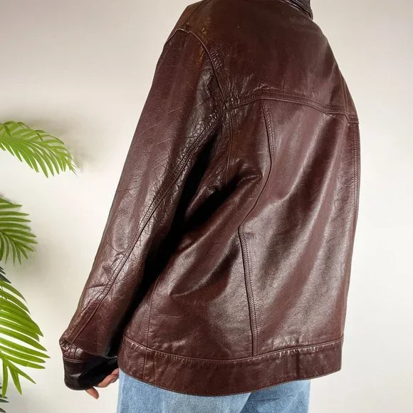 Vintage 90s Grunge Streetwear Brown Indie Biker Bomber Leather Jacket / Size: 2X - Picture 2 of 8